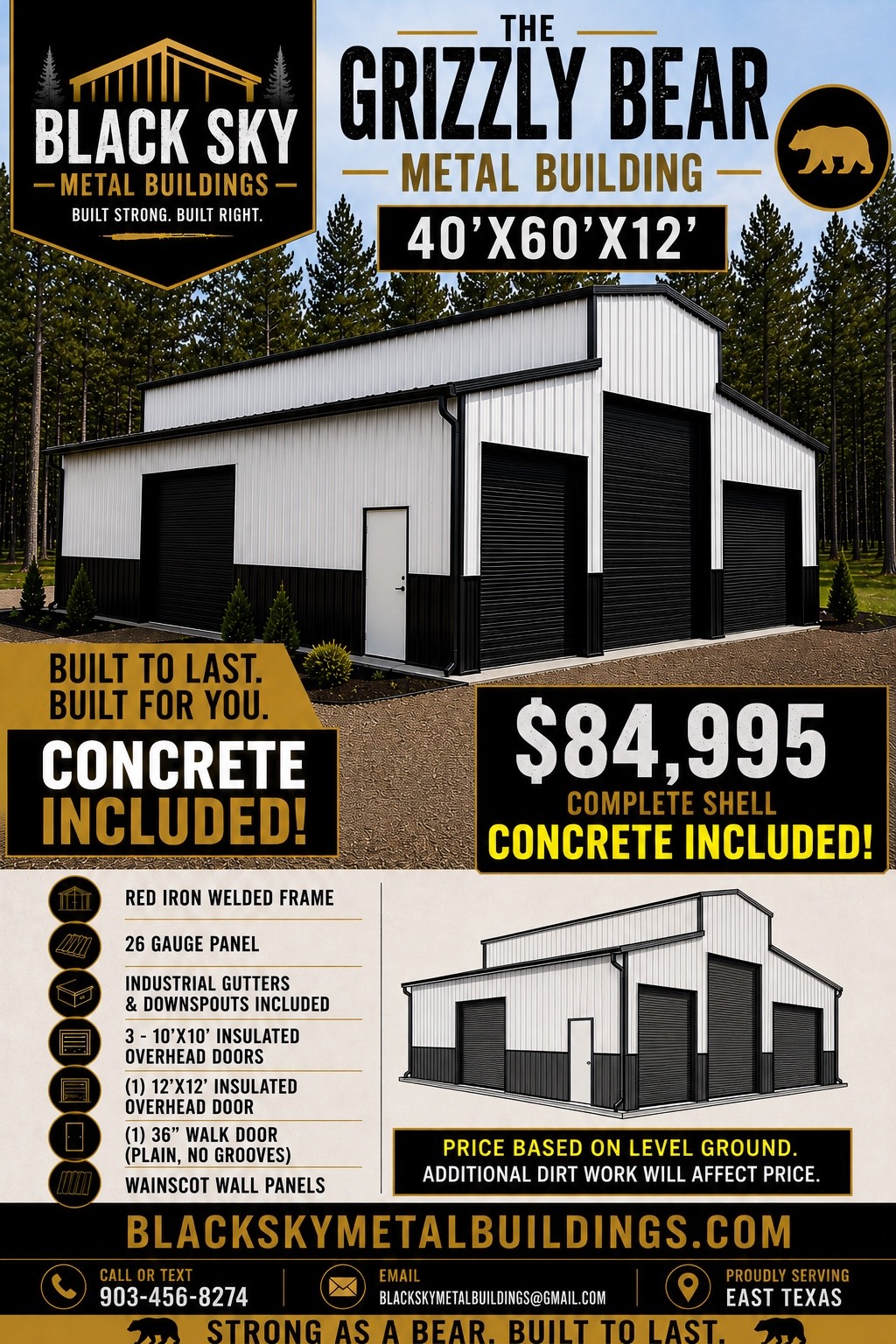 The Grizzly Bear 40 by 60 by 12 metal building package