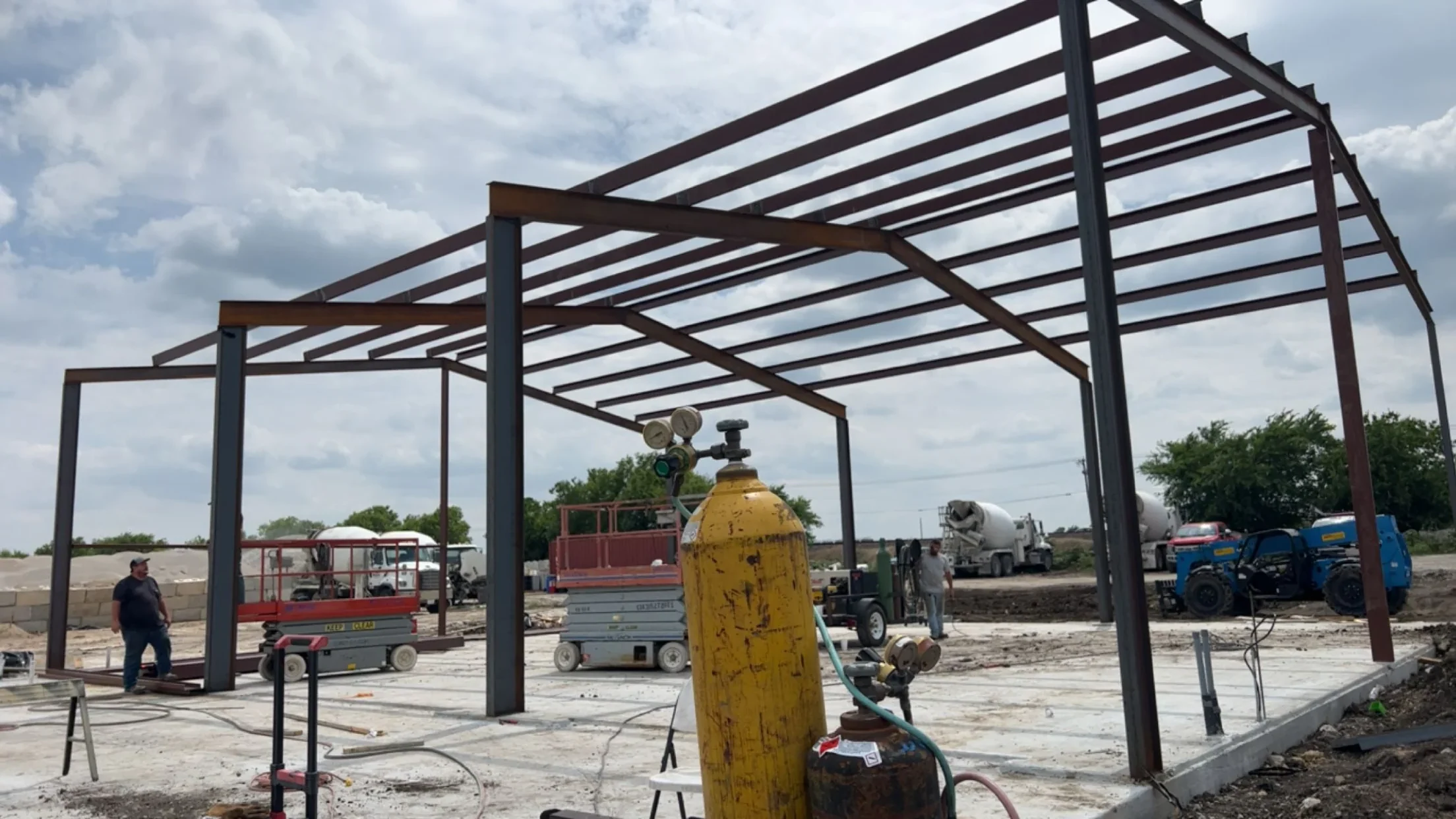 Red iron commercial frame under construction